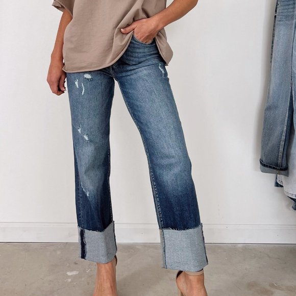 Blue High Waist Distressed Straight Leg Jeans - Picture 1 of 15